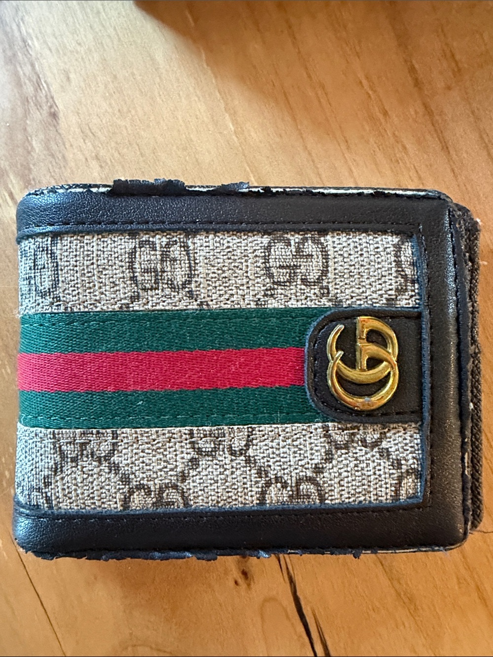 Gucci not authentic GG Canvas Bifold Wallet with Green-Red Web and Gold Double